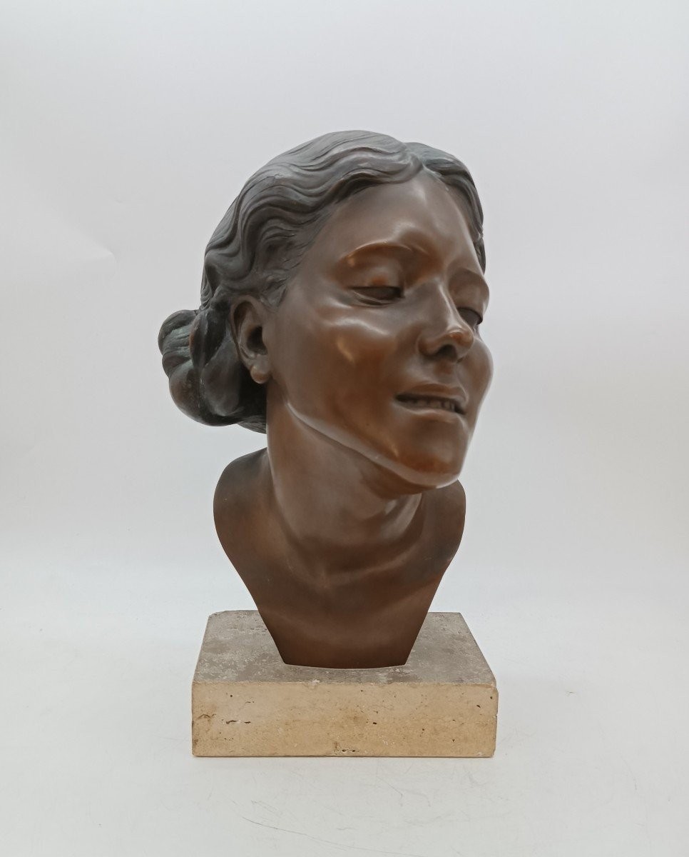 Scultura bronzo busto femminile di Attilio Torresini ANNI 20 -ritratto della moglie