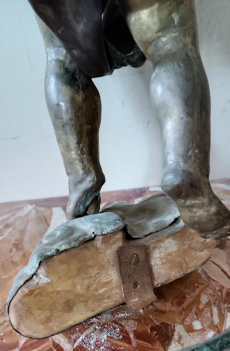 Antica scultura bronzo dorato,barocco,putto alato-photo-4