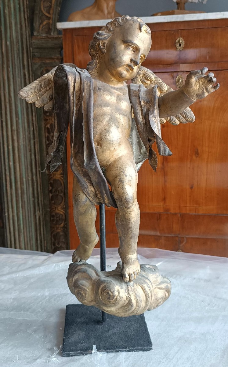 Antica scultura bronzo dorato,barocco,putto alato