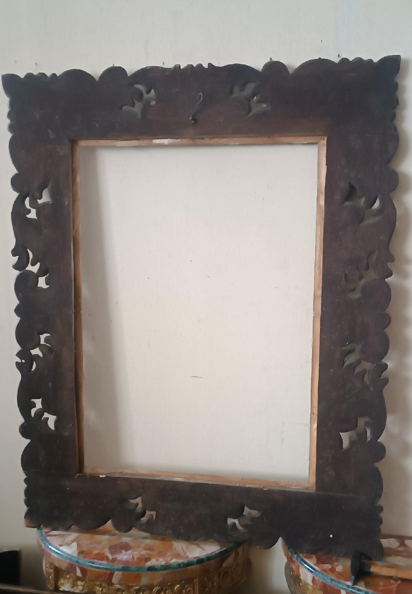 Grande Antica cornice laccata e dorata Italia XIX secolo-photo-3