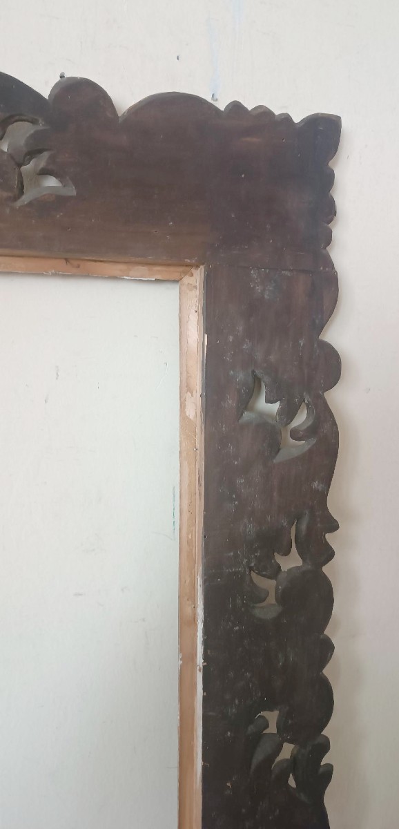 Grande Antica cornice laccata e dorata Italia XIX secolo-photo-4