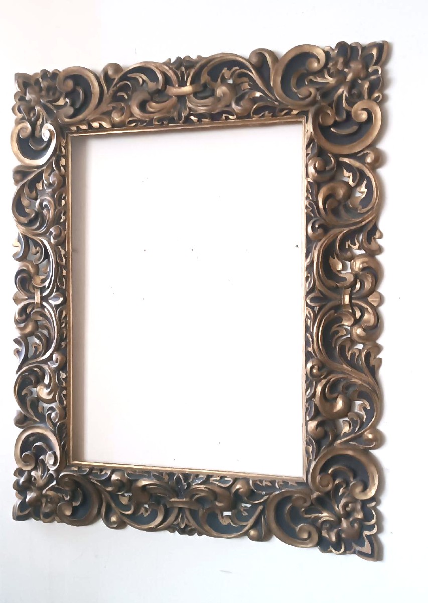 Grande Antica cornice laccata e dorata Italia XIX secolo-photo-3