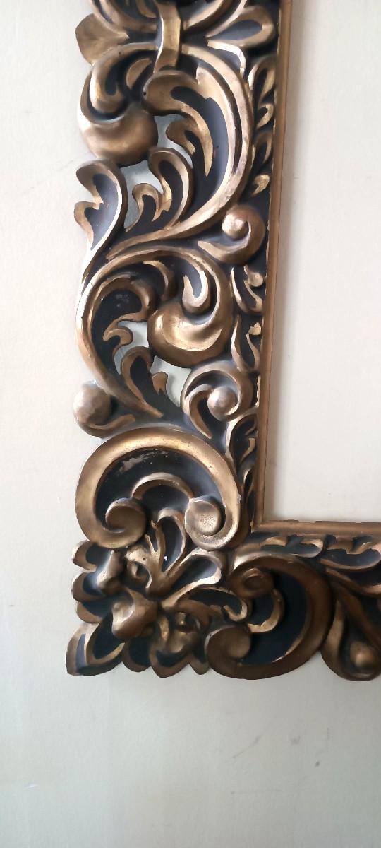 Grande Antica cornice laccata e dorata Italia XIX secolo-photo-3