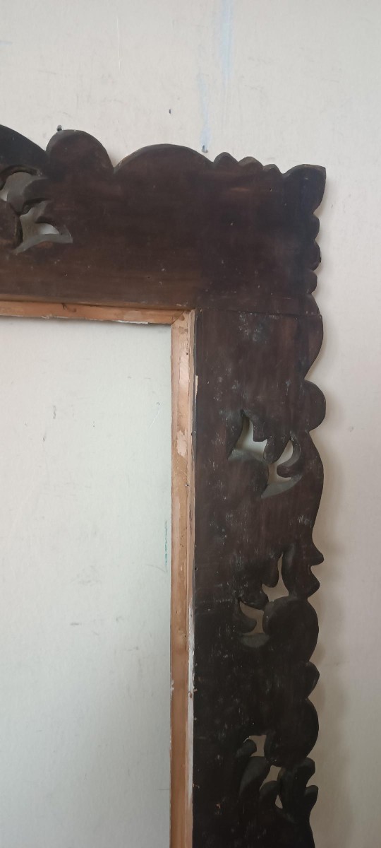 Grande Antica cornice laccata e dorata Italia XIX secolo-photo-5