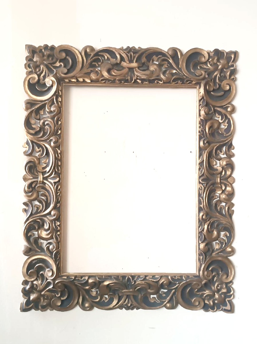 Grande Antica cornice laccata e dorata Italia XIX secolo