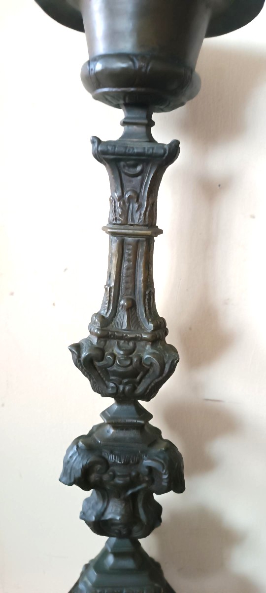 candeliere antico in lamierino rame argentato XVIII secolo Italia-photo-2