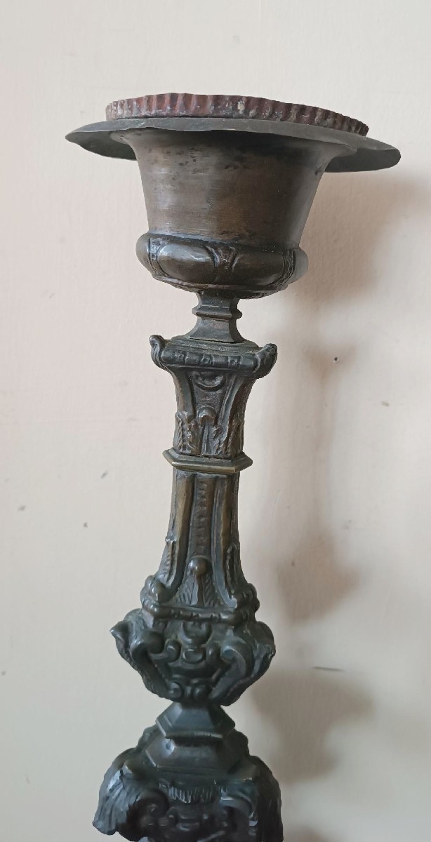 candeliere antico in lamierino rame argentato XVIII secolo Italia-photo-3