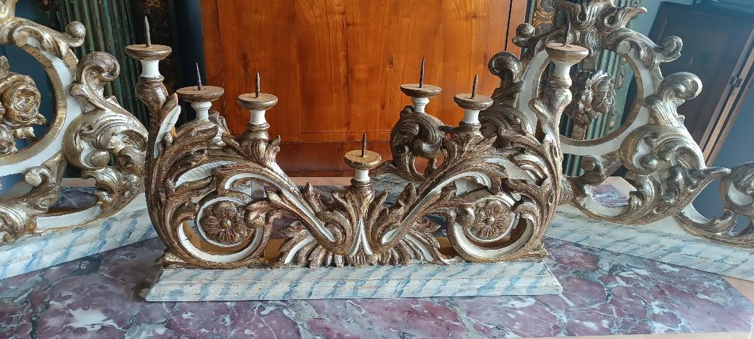 Antico trittico candelieri toscana XVIII secolo-photo-3