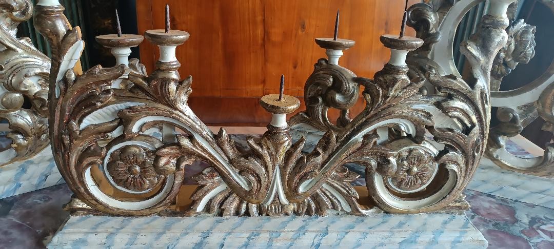 Antico trittico candelieri toscana XVIII secolo-photo-1