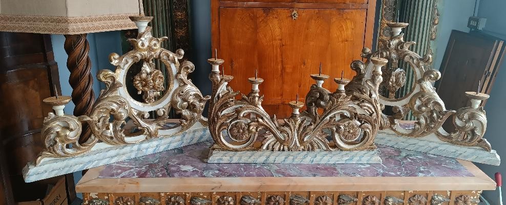 Antico trittico candelieri toscana XVIII secolo-photo-2