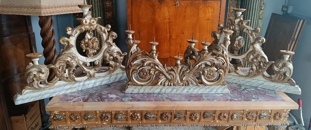 Antico trittico candelieri toscana XVIII secolo-photo-8