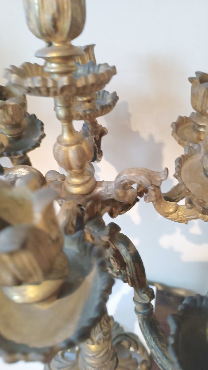 Grande coppia di candelieri in bronzo dorato XIX secolo-photo-4