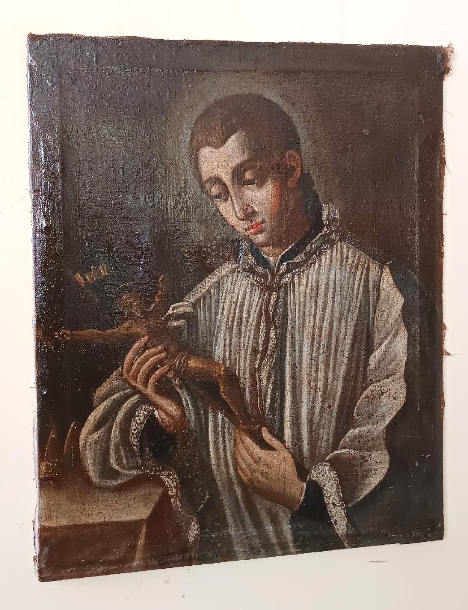 Antico dipinto olio su tela datato 1605 - Scuola Toscana-San Luigi Gonzaga-scuola del Manetti-photo-1