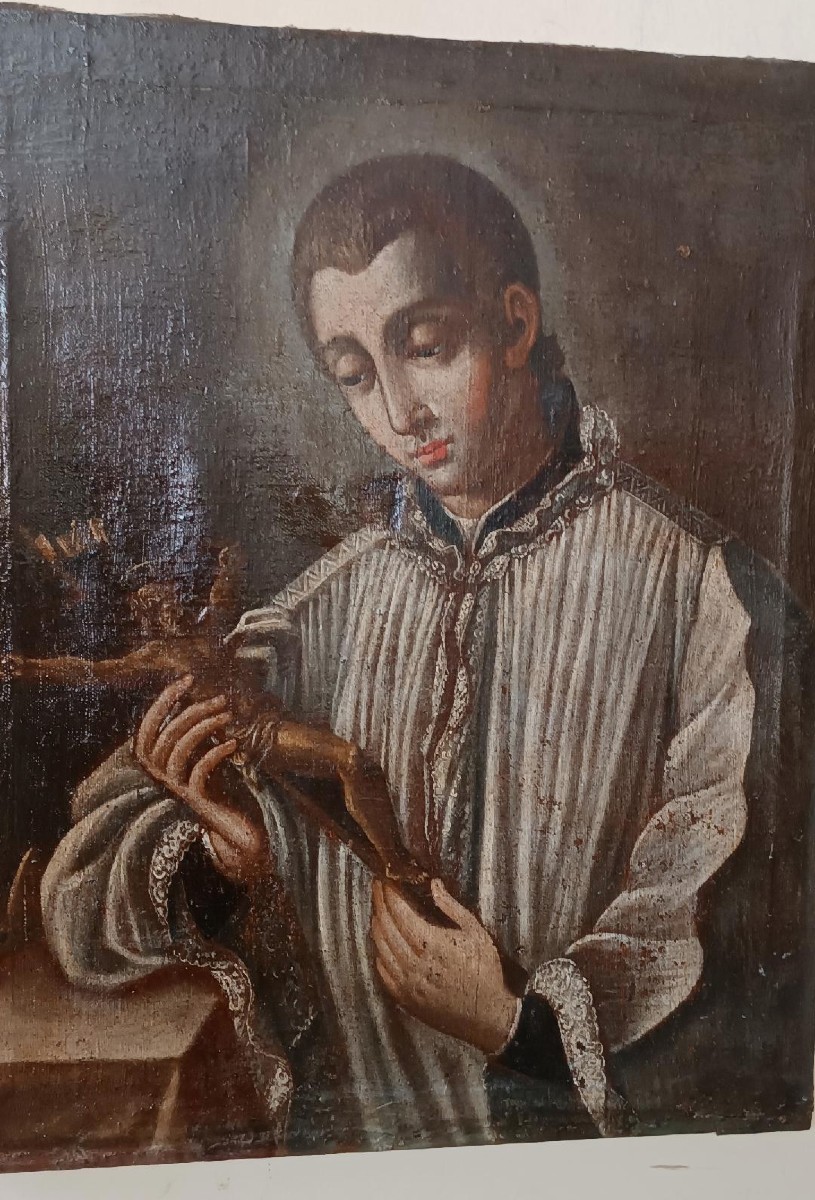 Antico dipinto olio su tela datato 1605 - Scuola Toscana-San Luigi Gonzaga-scuola del Manetti-photo-2