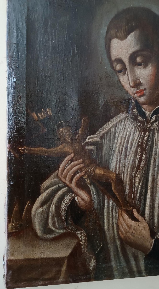 Antico dipinto olio su tela datato 1605 - Scuola Toscana-San Luigi Gonzaga-scuola del Manetti-photo-3