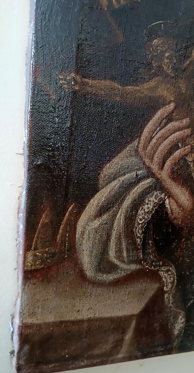 Antico dipinto olio su tela datato 1605 - Scuola Toscana-San Luigi Gonzaga-scuola del Manetti-photo-5