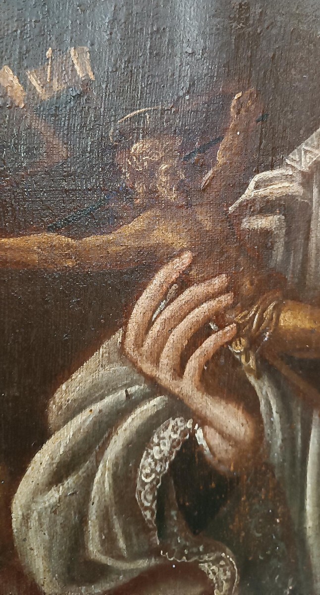 Antico dipinto olio su tela datato 1605 - Scuola Toscana-San Luigi Gonzaga-scuola del Manetti-photo-6