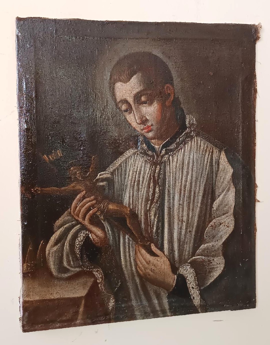 Antico dipinto olio su tela datato 1605 - Scuola Toscana-San Luigi Gonzaga-scuola del Manetti-photo-8