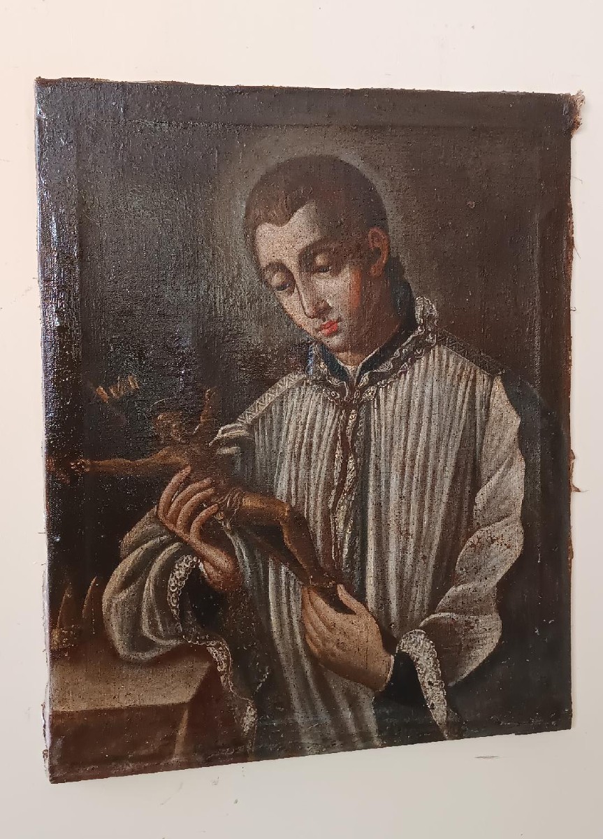 Antico dipinto olio su tela datato 1605 - Scuola Toscana-San Luigi Gonzaga-scuola del Manetti