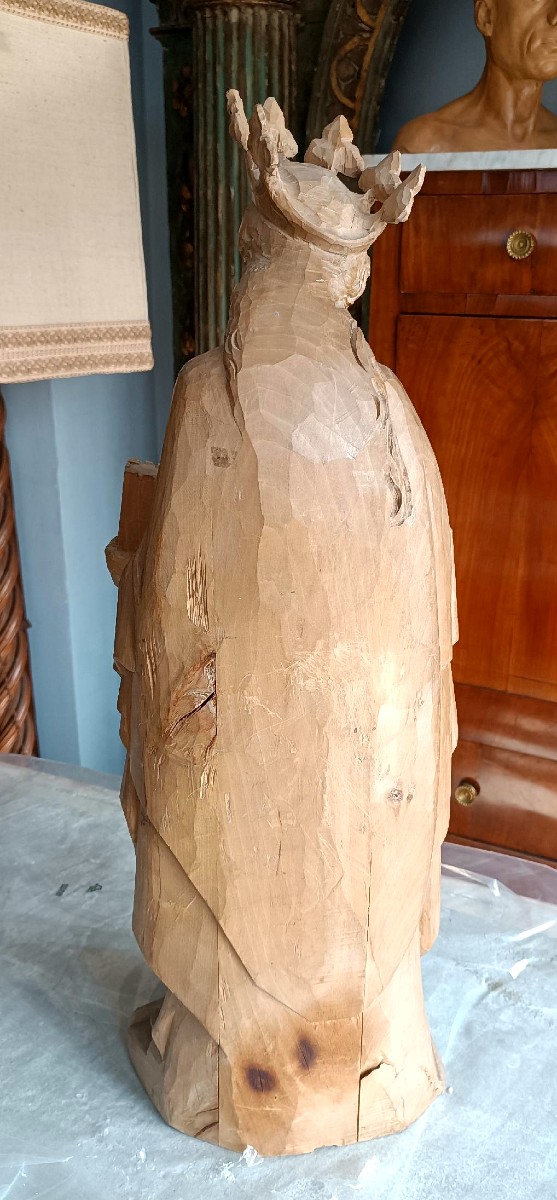 Antica scultura in legno raffigurante Santa Barbara h.70 cm-photo-3