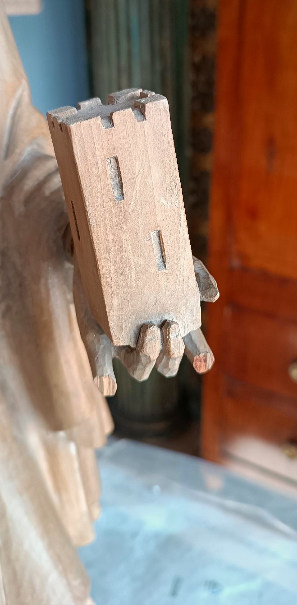 Antica scultura in legno raffigurante Santa Barbara h.70 cm-photo-2