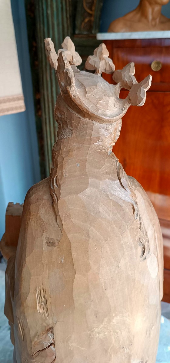 Antica scultura in legno raffigurante Santa Barbara h.70 cm-photo-4