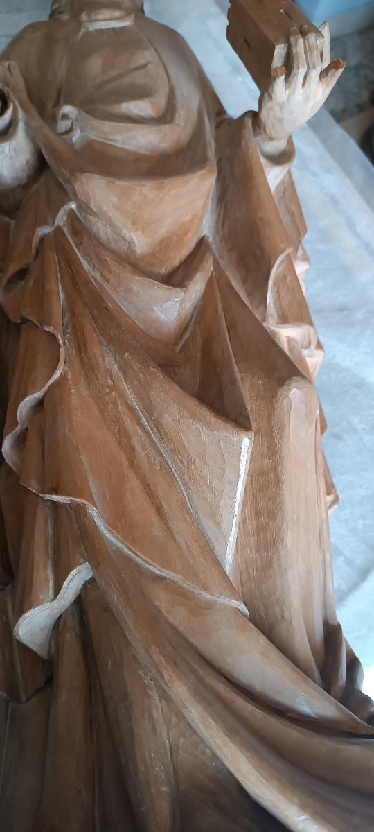 Antica scultura in legno raffigurante Santa Barbara h.70 cm-photo-7