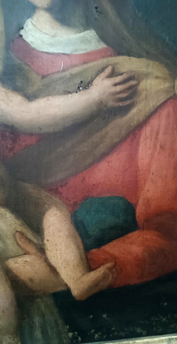 Antico dipinto olio su tela "Maria Vergine con bambino"-photo-4