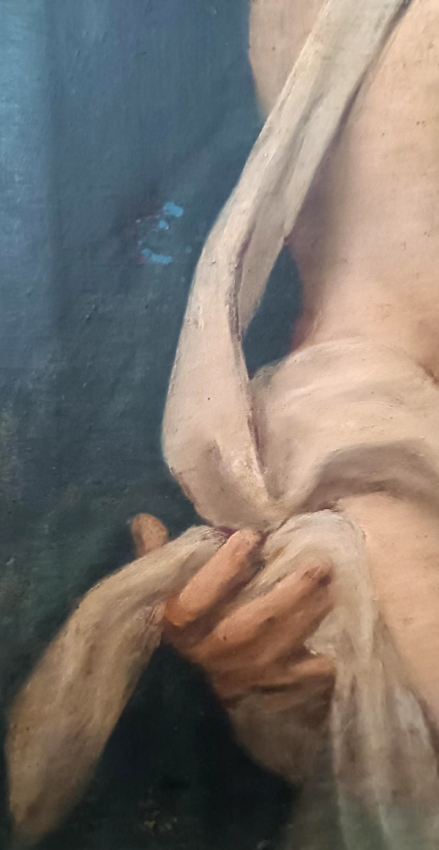 Antico dipinto olio su tela "Maria Vergine con bambino"-photo-5