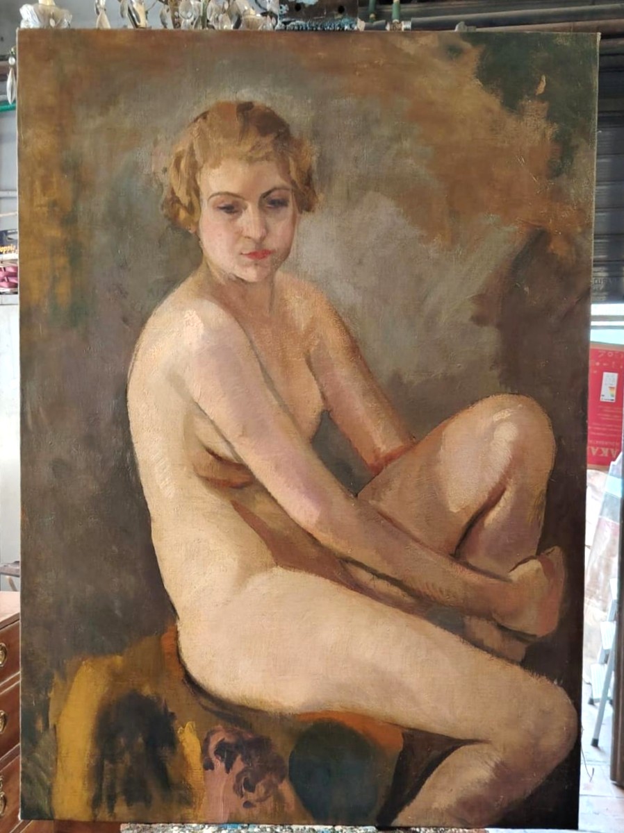 Olio su tela raffigurante nudo femminile , autore Armando Spadini (Florence 1883 - Rome 1995) --photo-2