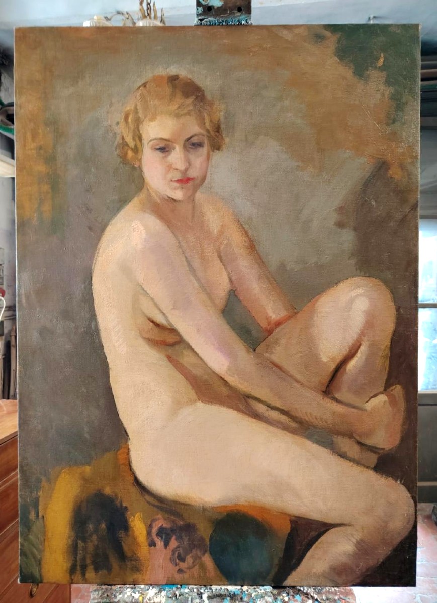 Olio su tela raffigurante nudo femminile , autore Armando Spadini (Florence 1883 - Rome 1995) --photo-3