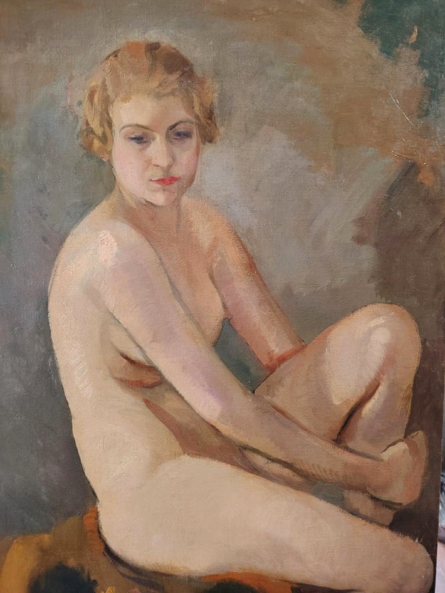 Olio su tela raffigurante nudo femminile , autore Armando Spadini (Florence 1883 - Rome 1995) --photo-4