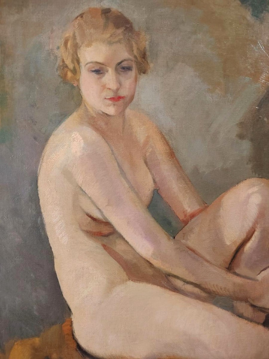 Olio su tela raffigurante nudo femminile , autore Armando Spadini (Florence 1883 - Rome 1995) --photo-1