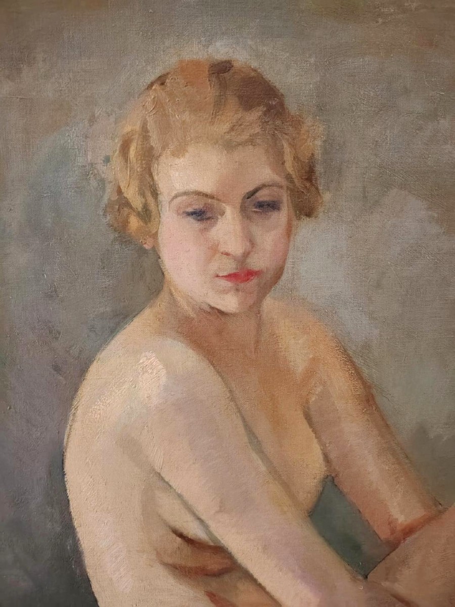 Olio su tela raffigurante nudo femminile , autore Armando Spadini (Florence 1883 - Rome 1995) --photo-2