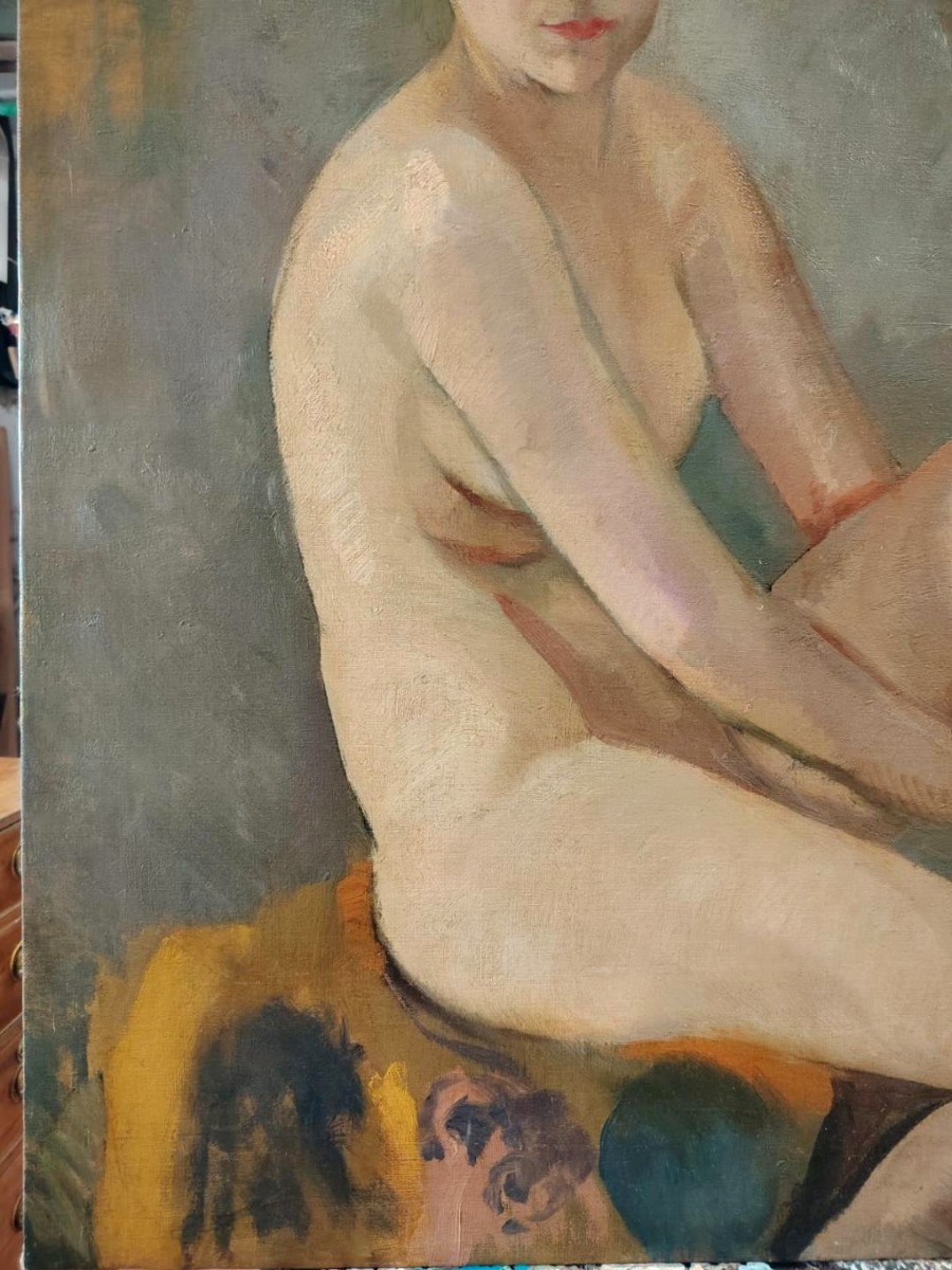 Olio su tela raffigurante nudo femminile , autore Armando Spadini (Florence 1883 - Rome 1995) --photo-3