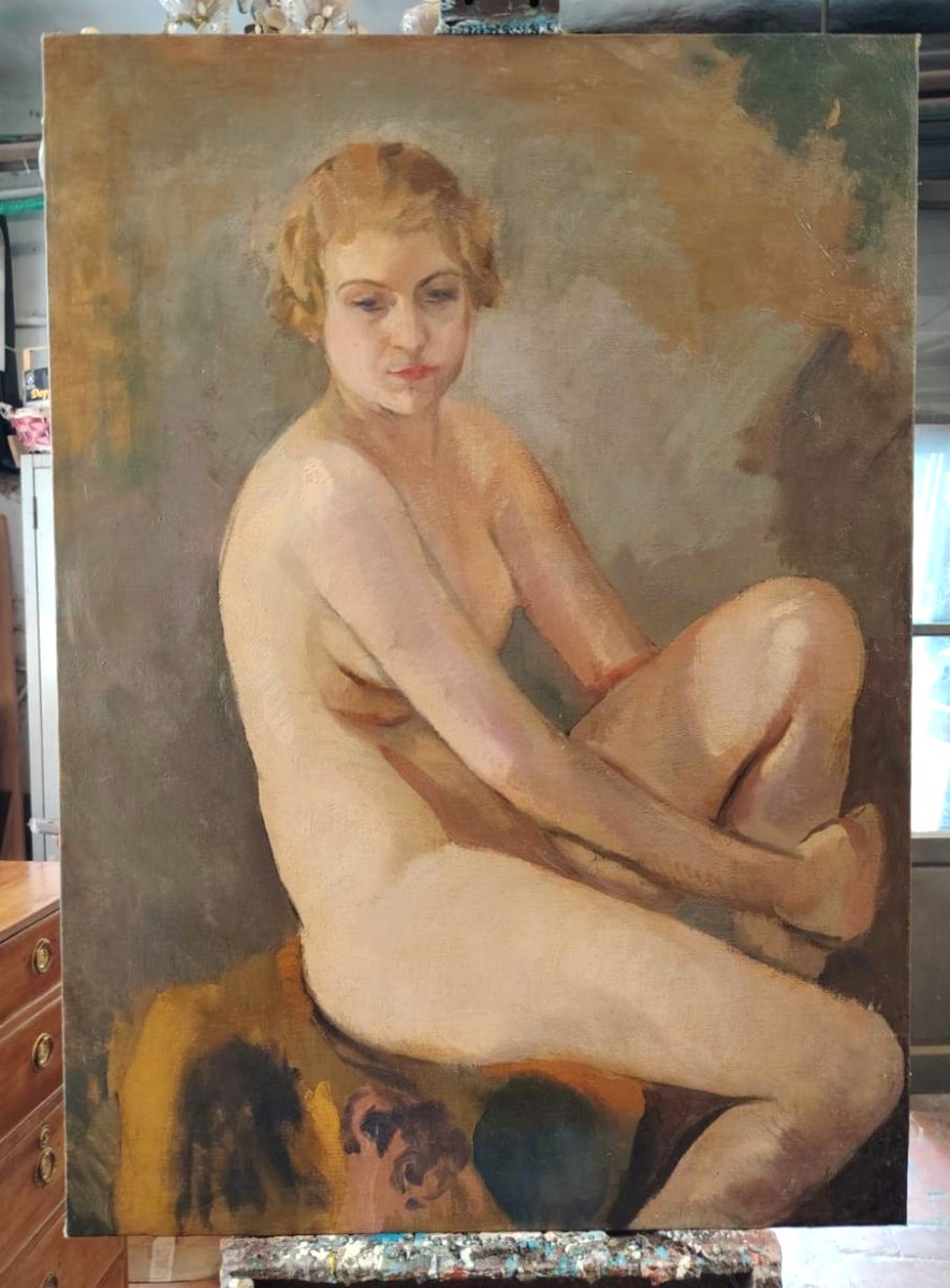 Olio su tela raffigurante nudo femminile , autore Armando Spadini (Florence 1883 - Rome 1995) --photo-8