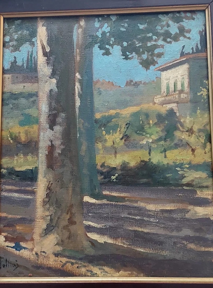 DIPINTO OLIO SU TELA RIPORTATO SU CARTONE - CARLO FOLLINI ( 1848-1938 PEGLI )-photo-2