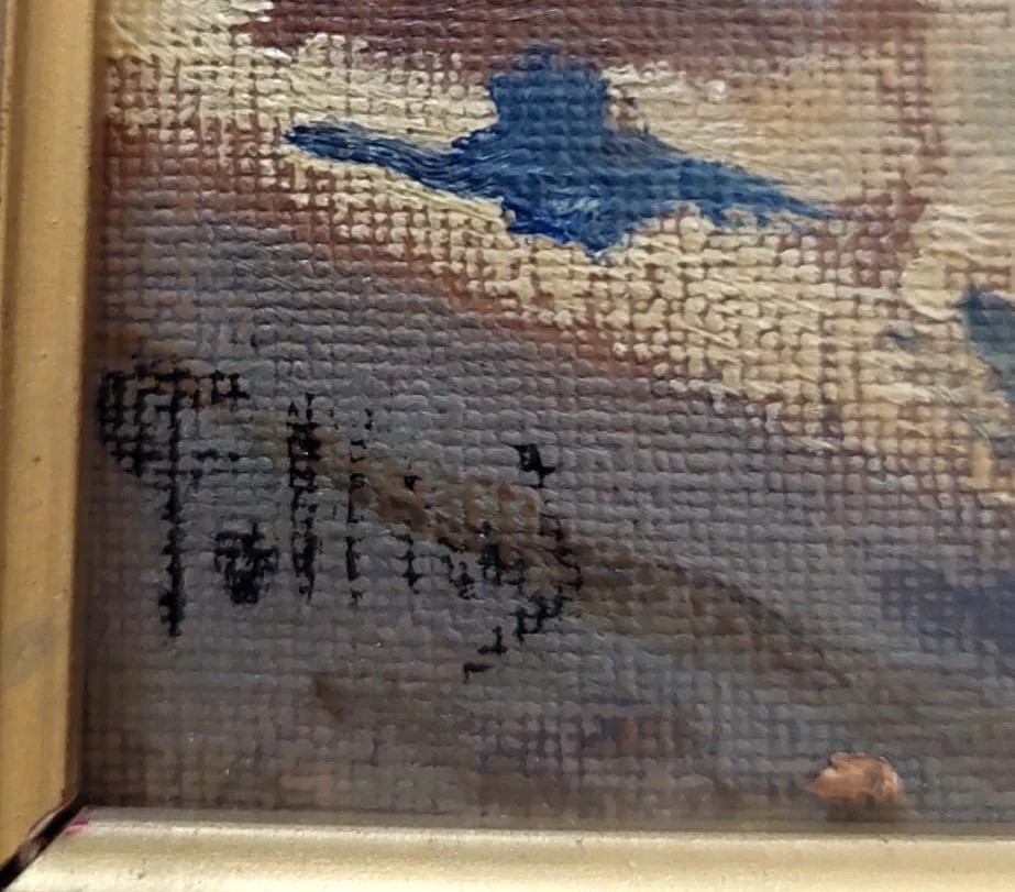 DIPINTO OLIO SU TELA RIPORTATO SU CARTONE - CARLO FOLLINI ( 1848-1938 PEGLI )-photo-3