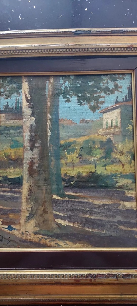 DIPINTO OLIO SU TELA RIPORTATO SU CARTONE - CARLO FOLLINI ( 1848-1938 PEGLI )-photo-1