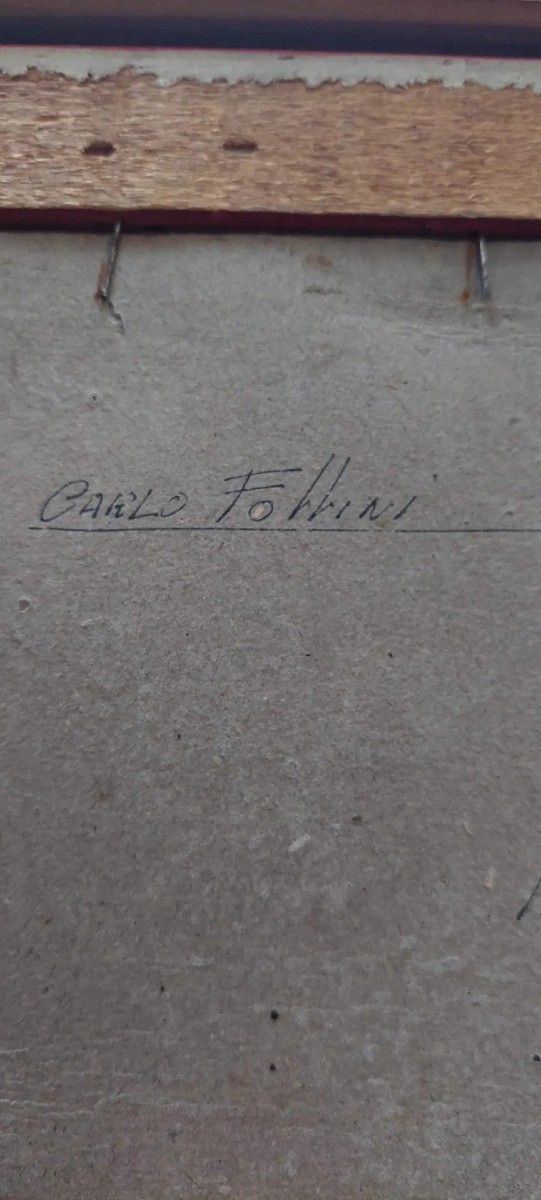 DIPINTO OLIO SU TELA RIPORTATO SU CARTONE - CARLO FOLLINI ( 1848-1938 PEGLI )-photo-3