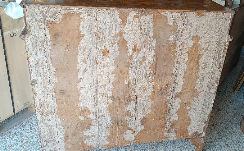 Antico cassettone lastronato e intarsiato XVIII secolo italia settentrionale-photo-2