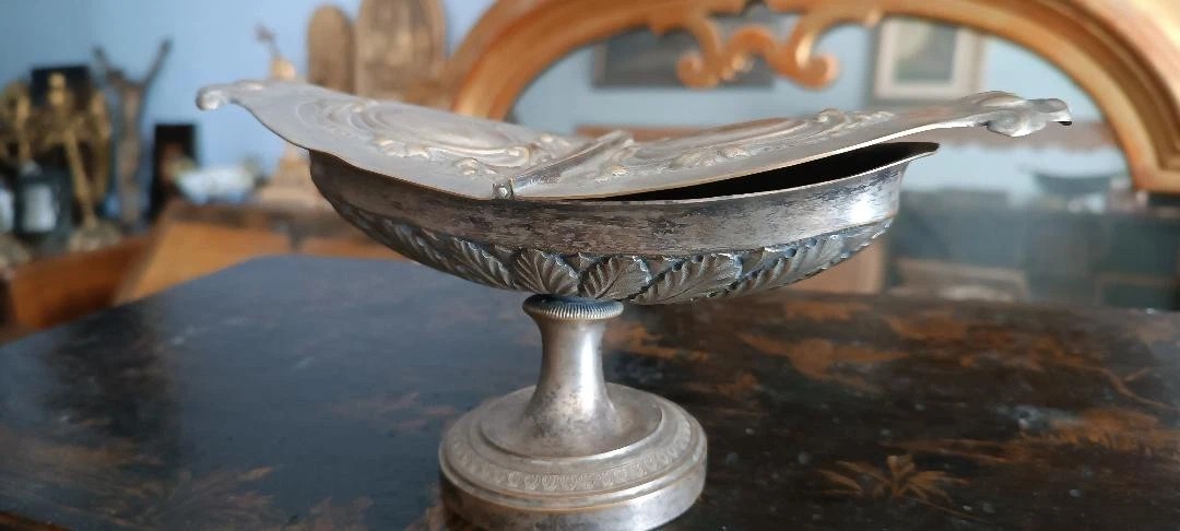 Navicella Portaincenso rame argentato Sbalzato XIXNavicella porta secolo Italia-photo-4