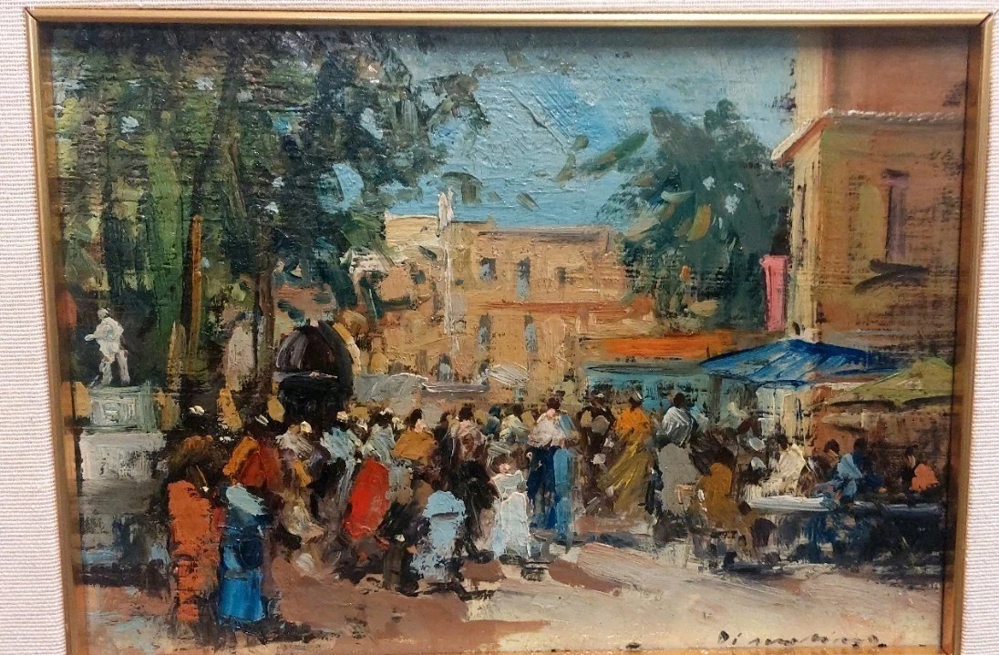 Francesco di Marino Napoli 1892/1954 Olio Su Tavola Scena Mercato-photo-2
