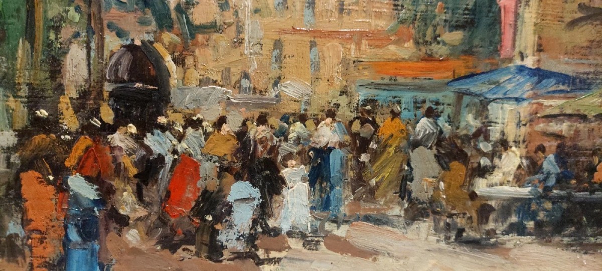 Francesco di Marino Napoli 1892/1954 Olio Su Tavola Scena Mercato-photo-1
