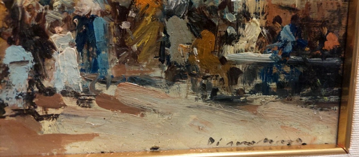 Francesco di Marino Napoli 1892/1954 Olio Su Tavola Scena Mercato-photo-3