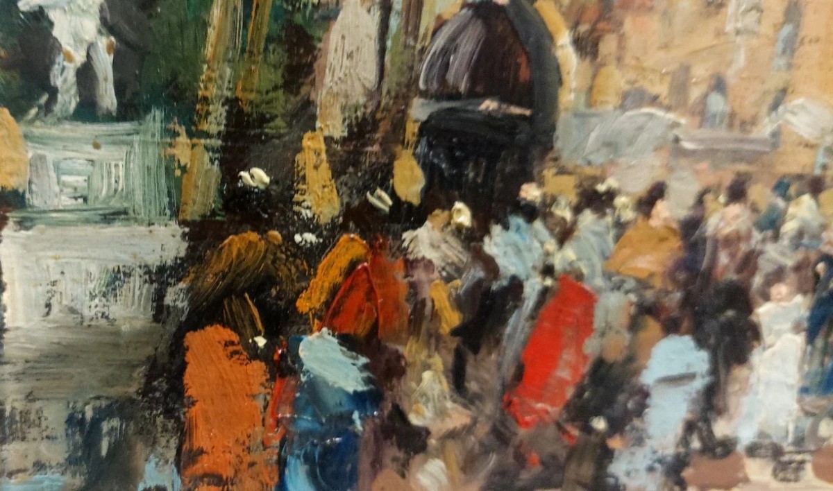 Francesco di Marino Napoli 1892/1954 Olio Su Tavola Scena Mercato-photo-4