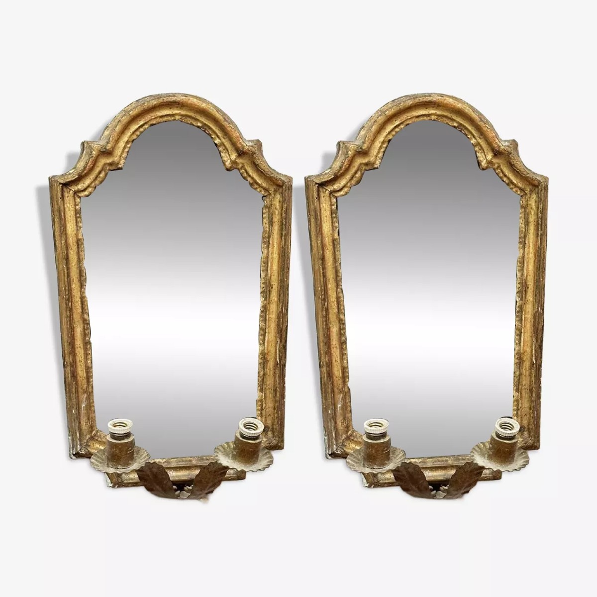 Coppia di cornici per specchi da parete antiche in legno dorato, XVIII secolo.-photo-5