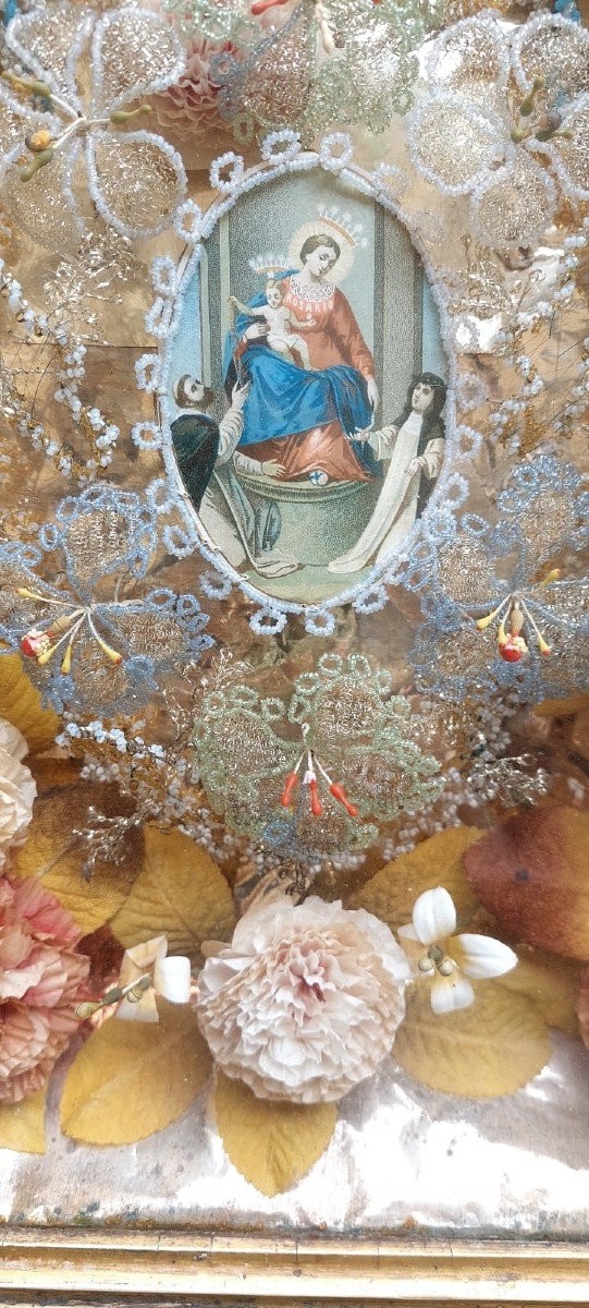  Teca  devozionale Madonna del Rosario XIX SECOLO 40x33 cm-photo-3