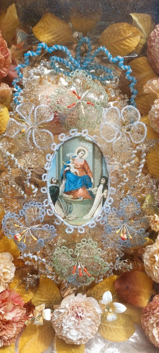  Teca  devozionale Madonna del Rosario XIX SECOLO 40x33 cm-photo-3