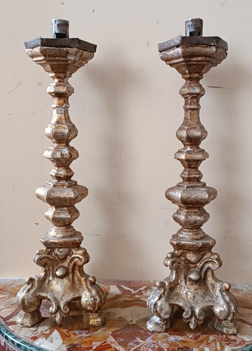 Antica coppia candelieri italia XVIII secolo-photo-2